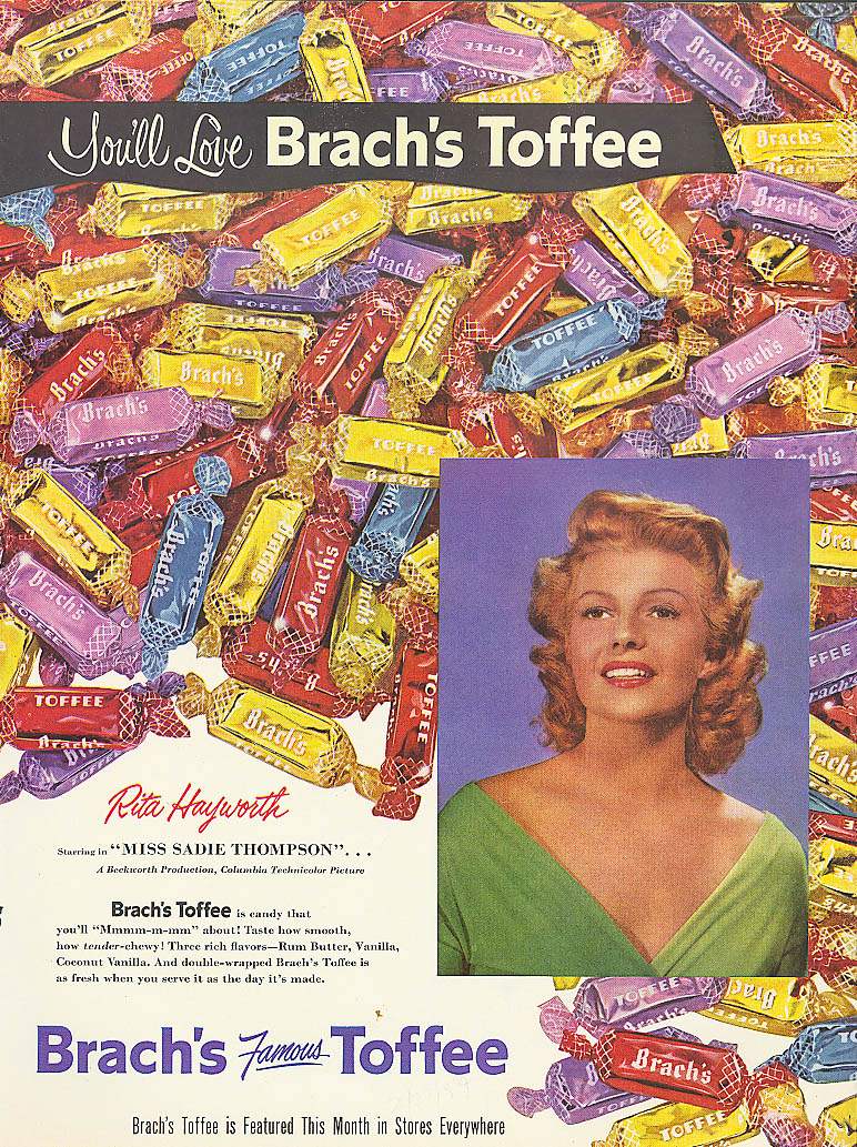 Rita Hayworth for Brach's Toffee Candy ad 1954