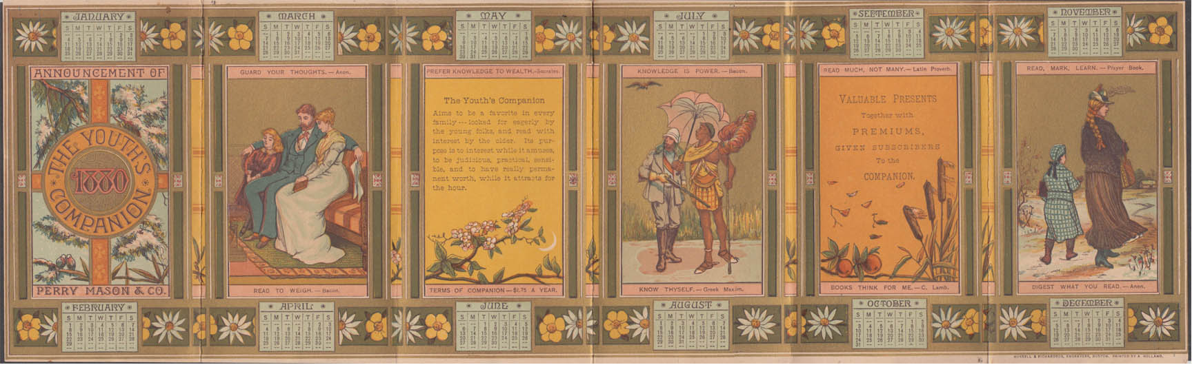 The Youth s Companion 6 panel folding calendar 1880 Perry Mason Co Boston