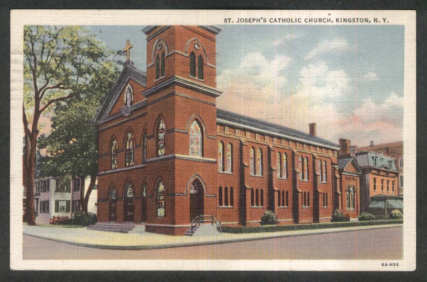 St Joseph's Catholic Church Kingston NY postcard 1947