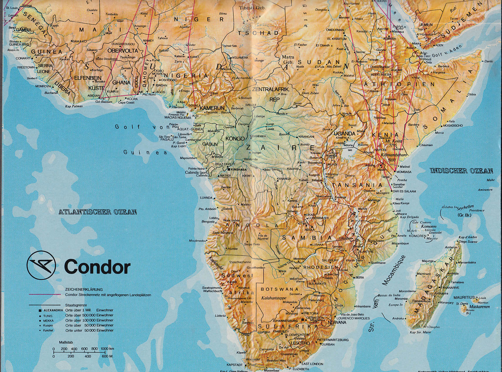 Condor Airlines airline route map 1975