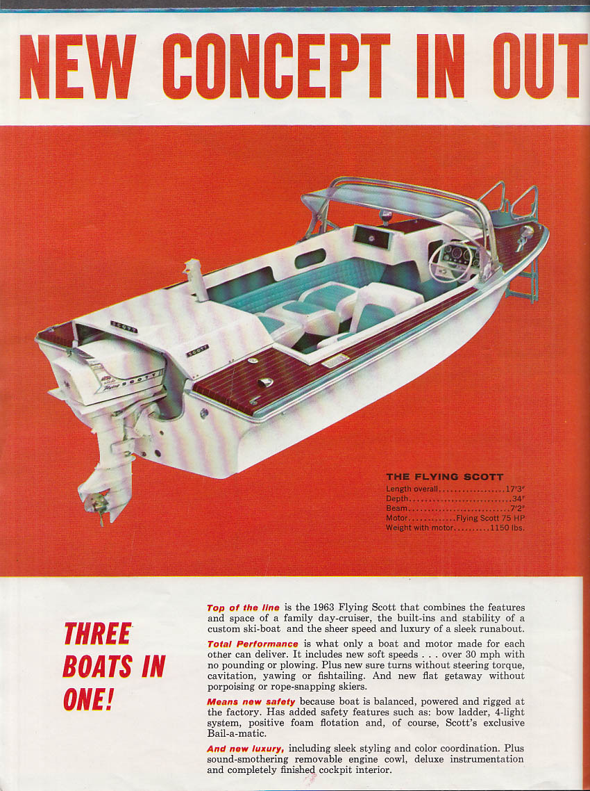 1963 Scott Outboard Motor & Boat Sales Folder Flying Scott Hydro Scott