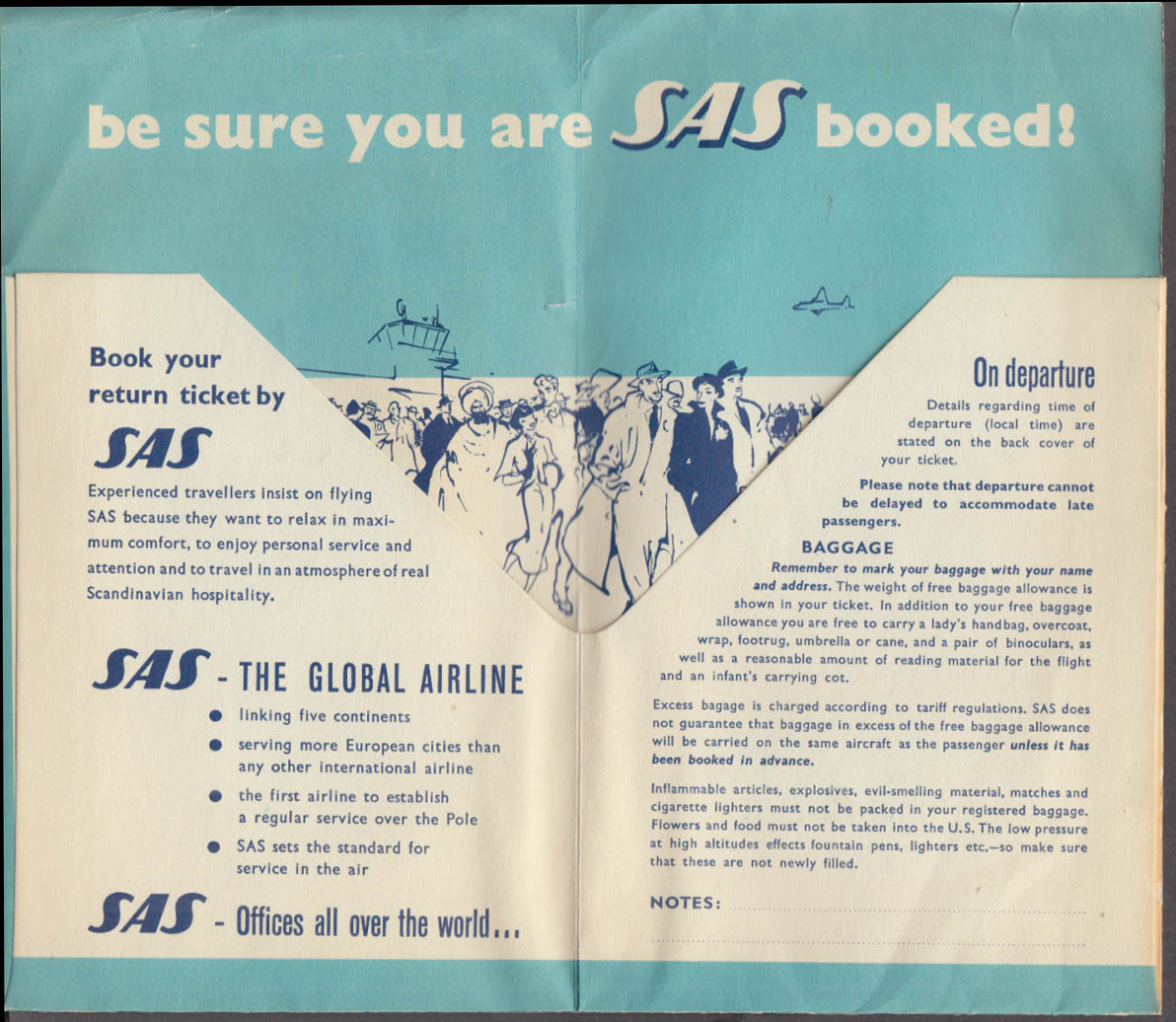 Scandinavian Airlines System SAS Travel Documents wrapper 1958