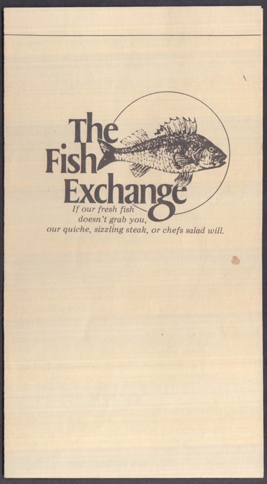 The Fish Exchange restaurant menu Massachusetts ca 1980s